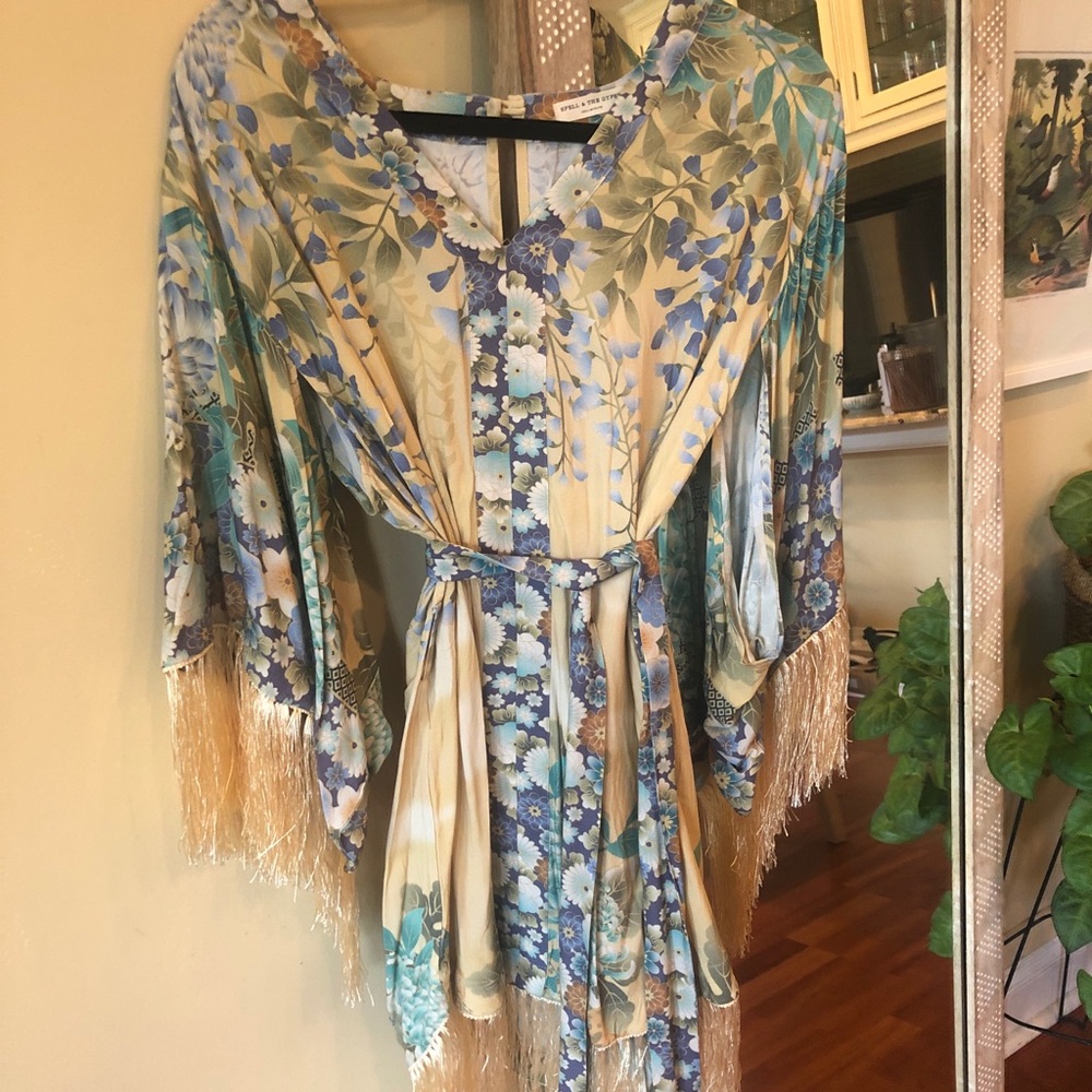 Spell Floral Kimono Dress - Blue and Cream